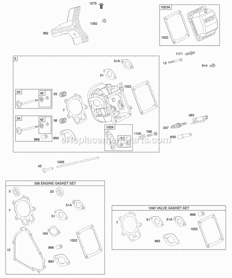 Cylinder Head Gasket Set - Engine Gasket Set - Valve Valves Diagram and Parts List for 20D412-0100-E1  Briggs and Stratton Engine